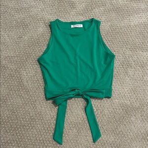 Amazon Green Sleeveless Tie-Front Crop Tank
